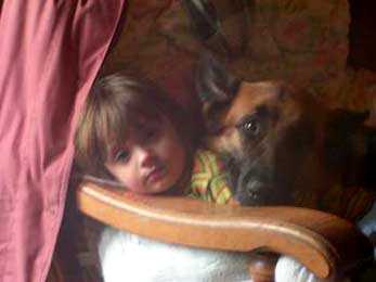 La petite fille et scintia (chienne berger allemand)